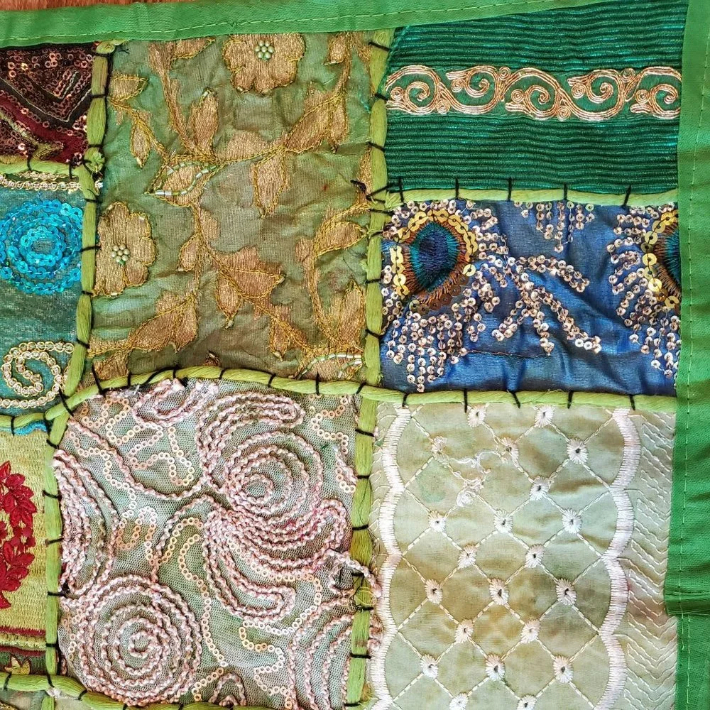 Handmade Embroidered Sequined Quilted Pillow Covers, Set of 2, Colorful Boho